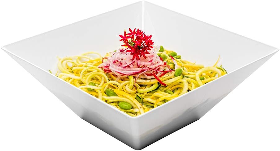 Restaurantware 160 Ounce Square Bowls 25 Disposable Salad Bowls - Heavy-Duty Large White Plastic Serving Bowls For Parties Catering Or Buffets Serve Desserts Salads Or Appetizers