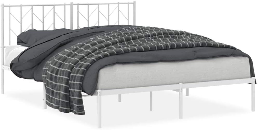 Sturdy Steel King Size Bed Frame with Headboard, 59 x 79 Inches in White Powder-Coated Finish, Traditional Design for Bedroom and Guest Room Furniture