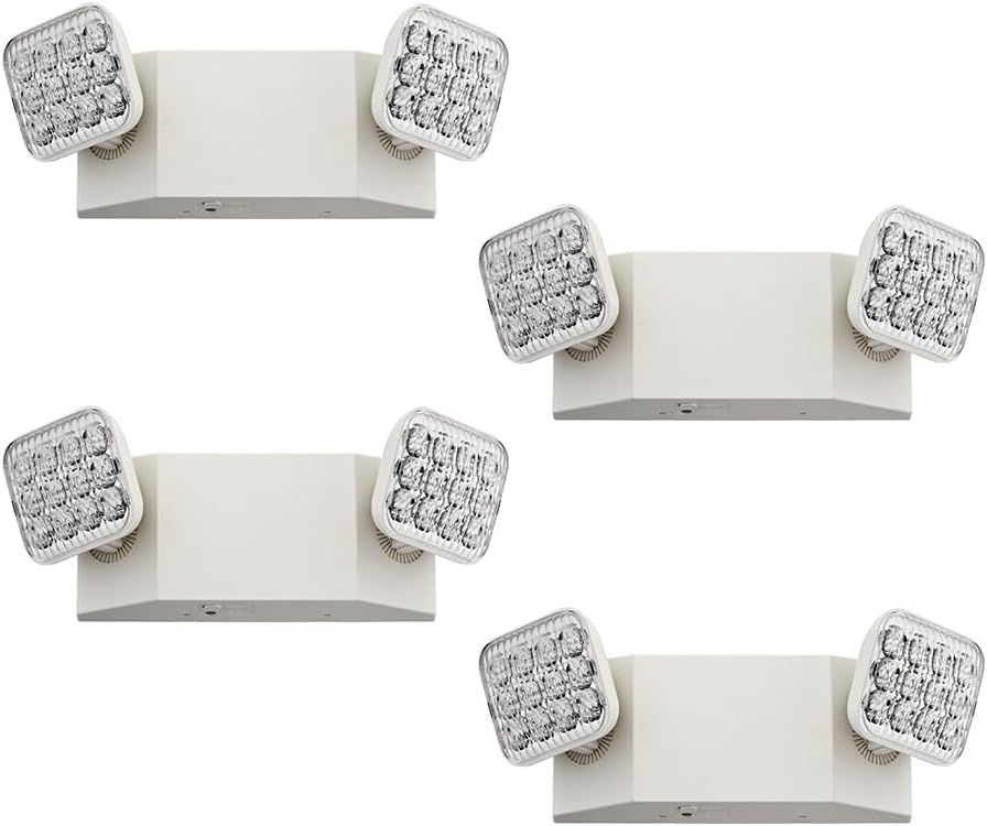 Lithonia Lighting Basics LED Emergency Light, Dual Adjustable Heads, Wall Mount, Damp Rated, 90-Min Backup, 120/277V, White, 4-Pack (EU2C CP4), Deal for stairways, hallways, and Egress Paths