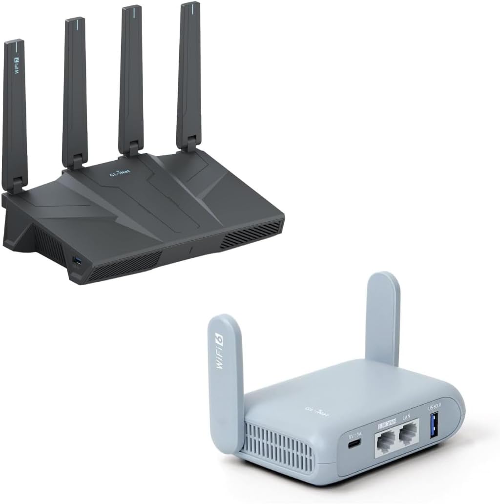 GL.iNet GL-BE6500 (Flint 3e) WiFi 7 Router & GL.iNet GL-MT3000 (Beryl AX) Portable Travel Router
