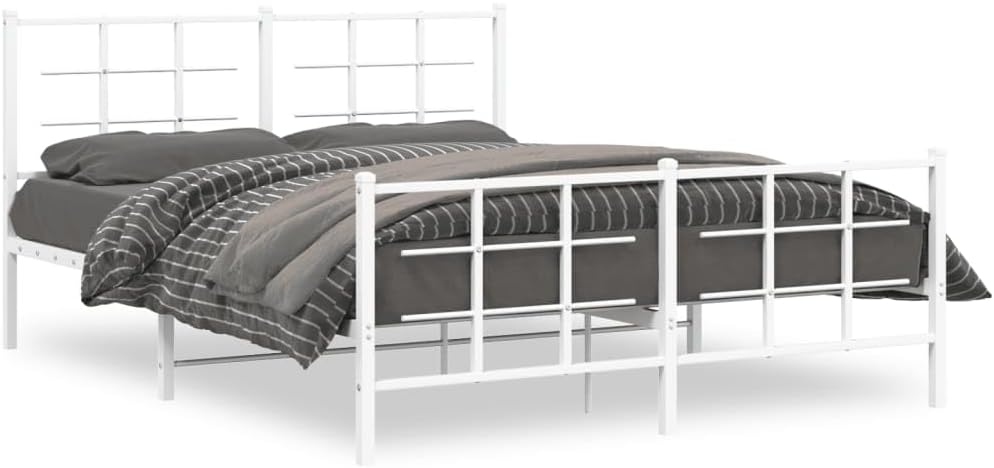 White Steel King Bed Frame Modern Rectangular Heavy-Duty Metal Platform with Powder-Coated Finish for Stability and Easy Assembly, 4-Piece Set
