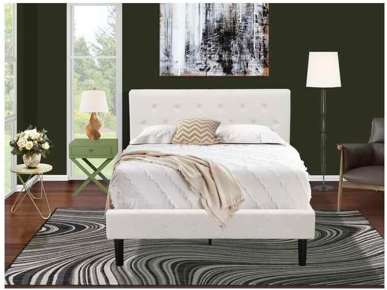 HomeStock African Artistry 2 Piece Bedroom Set - Button Tufted Platform Bed Frame - Velvet Fabric Upholstered Headboard and A Nightstand Full/Clover Green/White