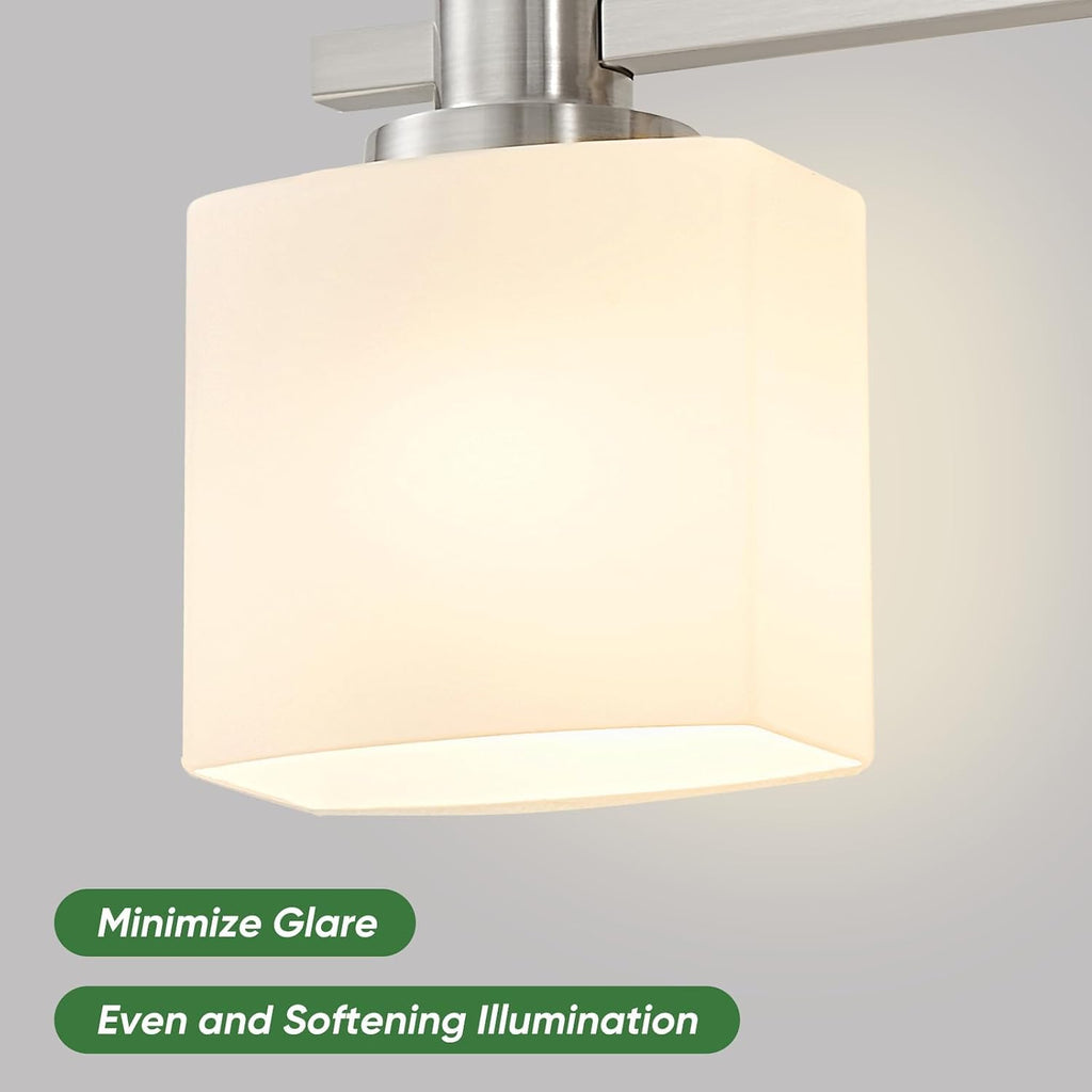 Bathroom Light Fixtures Over Mirror Bathroom Vanity Light Silver Modern Industrial Makeup Lighting Wall Sconce Farmhouse Rustic Milk Glass Lamp Desk Sink (Brushed Nickel, 24 Inch, 3 Light)