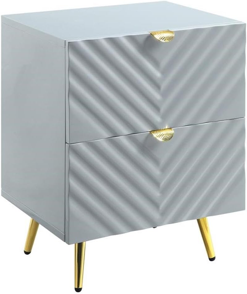 Acme Furniture Finish Nightstand with 2 Drawers, Gray High Gloss