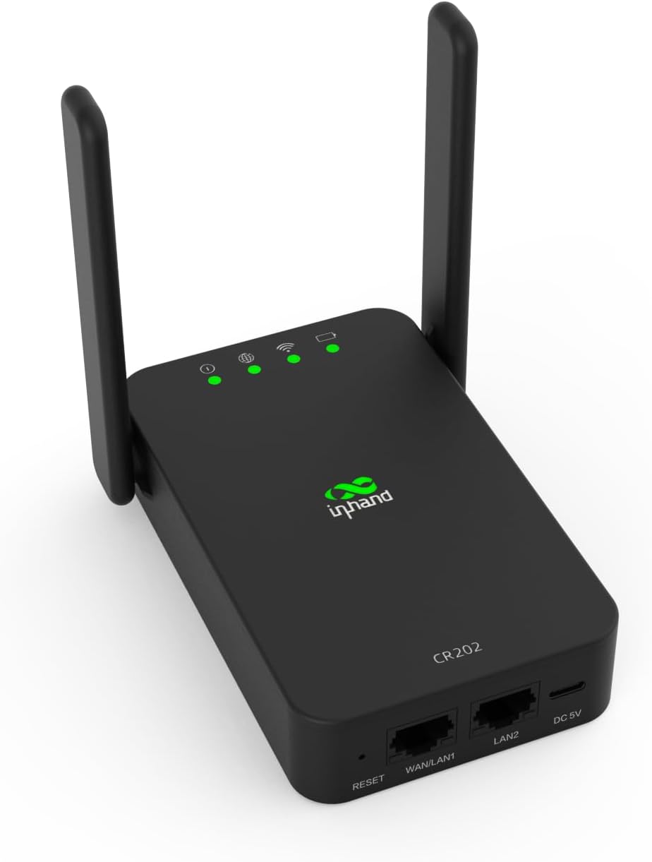 InHand Networks CR202-Lite 4G LTE Router with Battery (3000mAh), Dual Ethernet Ports, for POS & Business,Certified by AT&T/T-Mobile/Verizon, 4G CAT6 Cellular Modem for RV Travel & Camping & Business