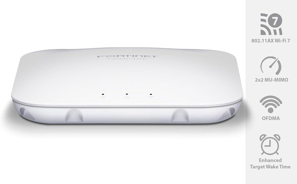 Fortinet FortiAP 241K Wi-Fi 7 Indoor Access Point | Quad-Radio | 2.4GHz/5GHz/6GHz Bands | 10 Gigabit Ethernet | BLE/ZigBee | WPA3 Security | PoE+ | Ceiling/Wall Mount (FAP-241K-A)