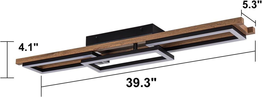 Lingkai 39.3' LED Modern Ceiling Lights Wooden Square Rectangular Lamp Fixture Wood, Modern Kitchen Ceiling Lighting Fixtures 3000K for Island Bedroom Living Room Hallways