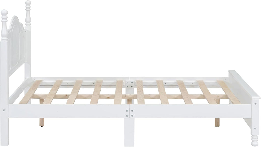 Full Size Bed Frame, Solid Wood Foundation, Classic Wood Platform Bed Frame, No Box Spring Needed, Strong Wooden Slats Support, Full, White