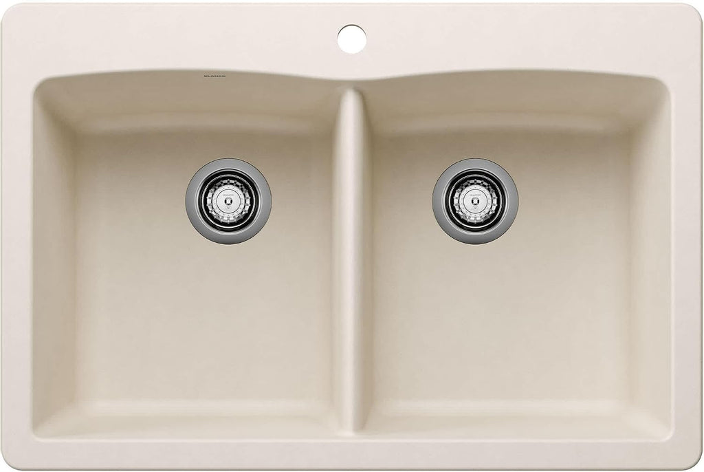 BLANCO 443067 Diamond Silgranit Double Bowl Undermount or Drop-In Kitchen Sink, 33' L X 22' W - Soft White
