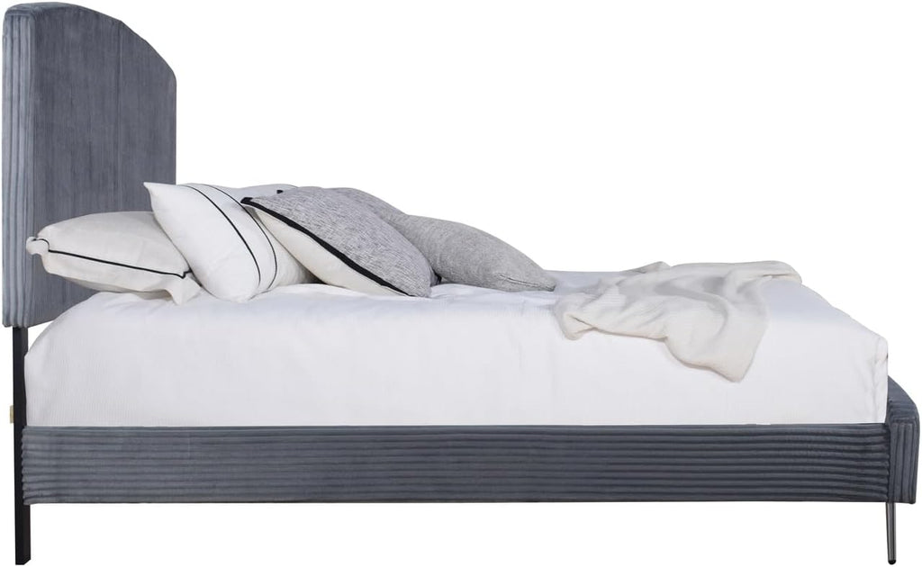 HomeStock Velvet Upholstered Panel Bed - Modern Bedroom Furniture - Gray Queen