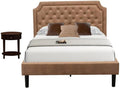 East West Furniture GB28F-1HI0M 2-Piece Platform Full Bed Set with Button Tufted Bed Frame and an Antique Mahogany Mid Century Modern Nightstand - Brown faux Leather with Brown Texture and Black Legs