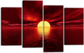 Wieco Art Large 4 Piece Red Sea Canvas Wall Art, Modern Sun Seascape Beach Canvas Prints, Stretched Ocean Landscape Artwork, Ready to Hang Wall Decor for Living Room Bedroom Home Office