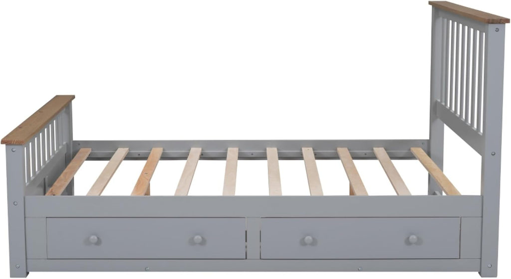 Rustic Bedroom Furniture Set: Platform Bed with Storage Drawers, Nightstand with USB Charging Ports, and 6-Drawer Chest - Solid Wood Construction (Grey,Full Bed)