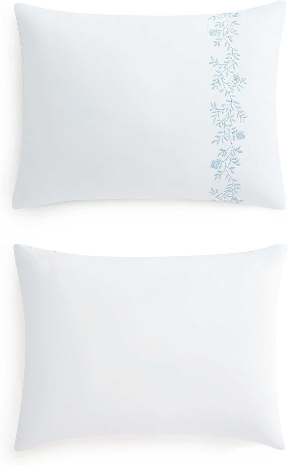 Martha Stewart - Queen Duvet Cover Set, 100% Soft Cotton Bed Set with a Smooth Cotton Percale Reverse, 3 Piece Floral Bedding with Matching Pillowcases (Garden Path Embroidery Blue)