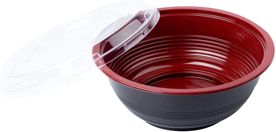 34 Ounce Food Containers, 200 Disposable Salad Bowls - Lids Included, Microwavable, Black And Red Plastic To Go Bowls, Asian Inspired, Perfect For Picnics, Or Take Outs - Restaurantware
