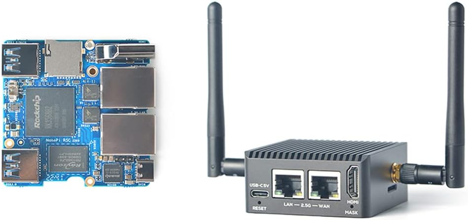 Nanopi R5C Mini WiFi Router OpenWRT with Dual PCIe 2.5Gbps Ethernet M.2 WiFi Bluetooth Ports 4GB LPDDR4X RAM Based in Rockchip RK3568B2 Soc for IOT NAS Smart Home Gateway (with M.2 WiFi Module)