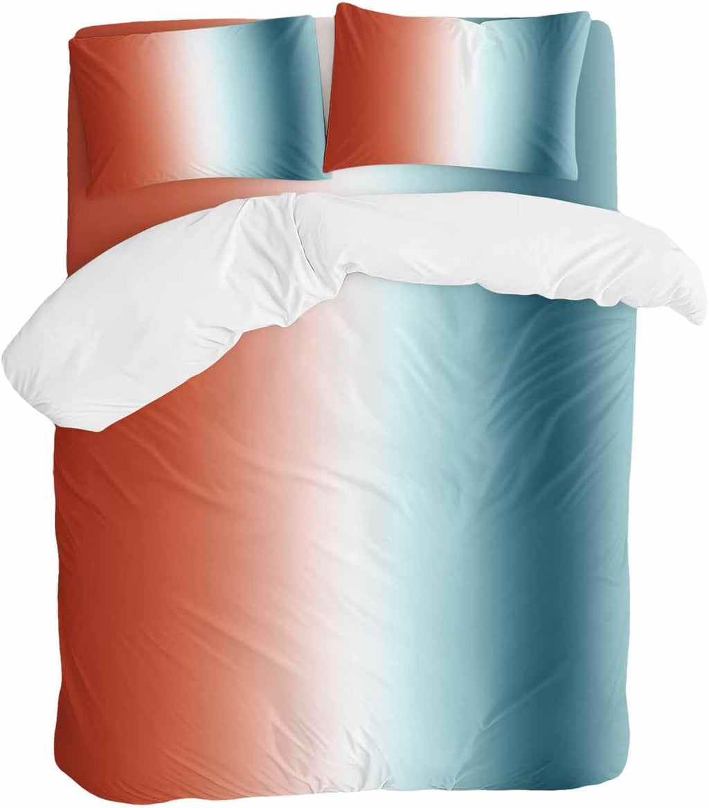Gradient Orange Blue Duvet Cover Set Queen Size 4 Pieces Modern Abstract Minimalist Ocean Beach Bedding Set with Zipper Closure, 1 Comforter Cover 90x92 Inches 1 Flat Sheet & 2 Pillow Cases