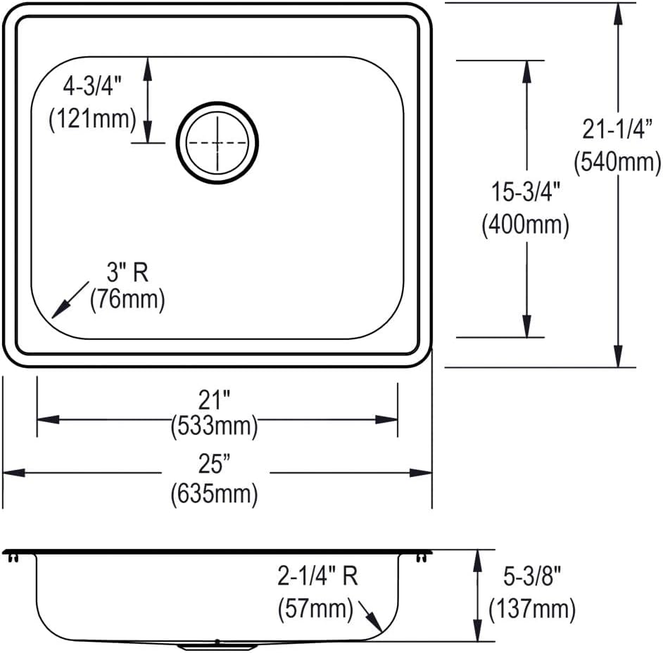 Elkay GE125213 Dayton Single Bowl Drop-in Stainless Steel Sink