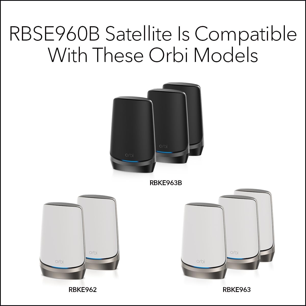 NETGEAR Orbi Quad-Band WiFi 6E Mesh Add-on Satellite (RBSE960B) - Works with Orbi RBKE963B - Adds Coverage up to 3,000 sq. ft - AXE11000 (10.8Gbps) - Black
