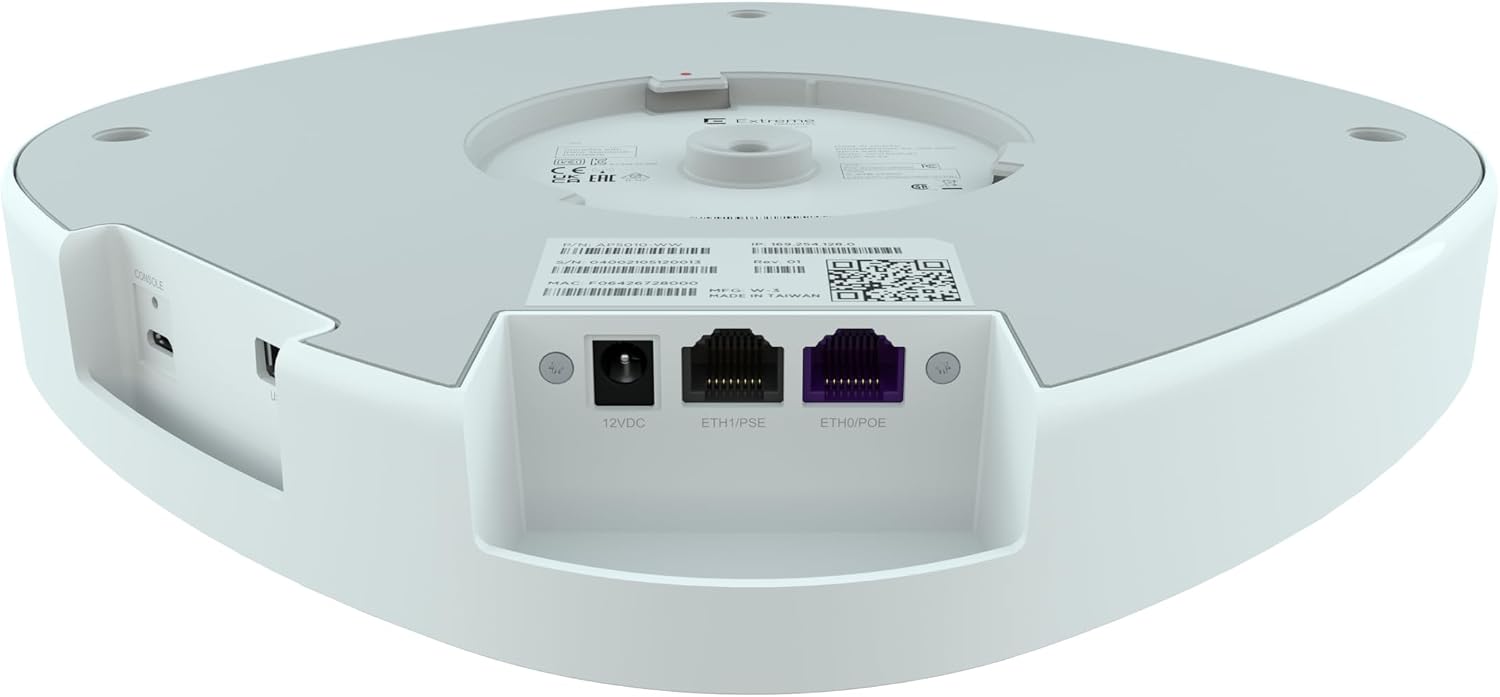 Extreme Networks AP5010-WW Indoor Tri-Radio WiFi 6E Access Point, 4x4:4 MIMO, 2.4/5/6 GHz, Multirate Port, Internal Antennas, Universal LLW, World SKU, Enterprise Wireless, High-Density, Cloud-Ready