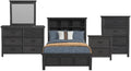 Picket House Brooklyn Kids Full Bookcase 5PC Bedroom Set in Charcoal