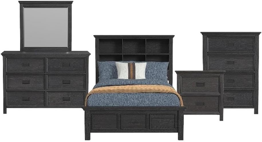 Picket House Brooklyn Kids Full Bookcase 5PC Bedroom Set in Charcoal