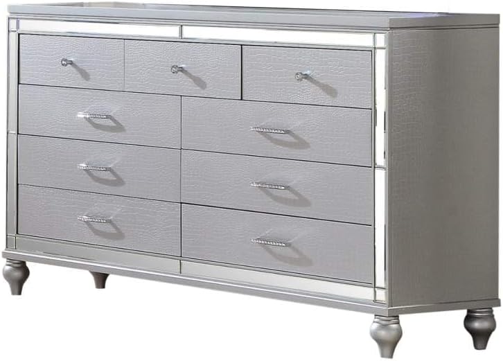 Full 4 Pc LED Bedroom Set - Modern Wood Design, Silver Color