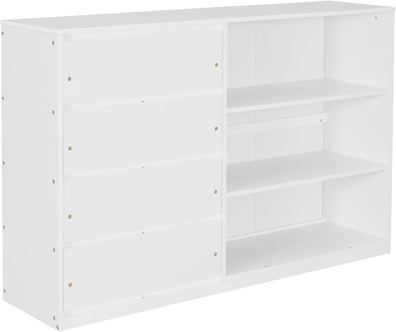 Full-Over-Full Size Bunk Bed, Bedroom Furniture Pine Wood Bed Frame with Storage Drawers and Open Shelves, Drawers and Shelves Set Can Be Moved, for Kids & Teens (White)