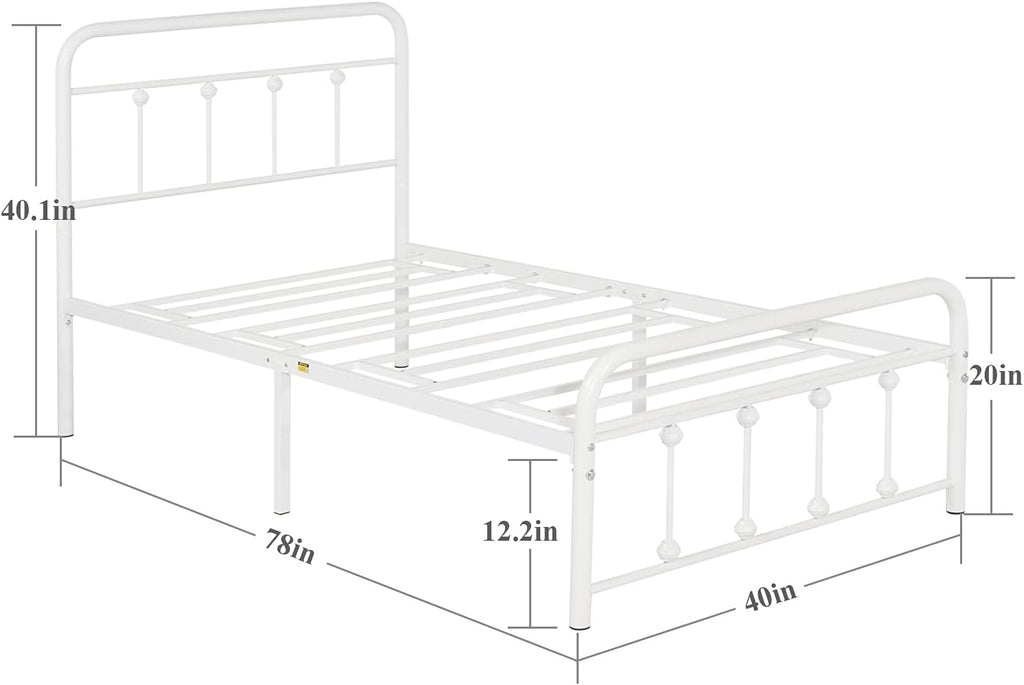 VECELO Twin Size Victorian Style Metal Bed Frame with Headboard Classic Metal Platform Bed Frame Mattress Foundation with Victorian Style Footboard/Under Bed Storage/No Box Spring Classic White