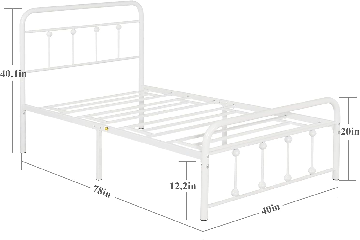 VECELO Twin Size Victorian Style Metal Bed Frame with Headboard Classic Metal Platform Bed Frame Mattress Foundation with Victorian Style Footboard/Under Bed Storage/No Box Spring Classic White