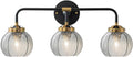 Black Bathroom Light Fixtures 3-Lights Vintage Vanity Wall Sconce Over Mirror with Ribbed Smoky Gray Globe Shade Mid Century Modern Lights Fixture Art Deco Farmhouse Vanity Lighting