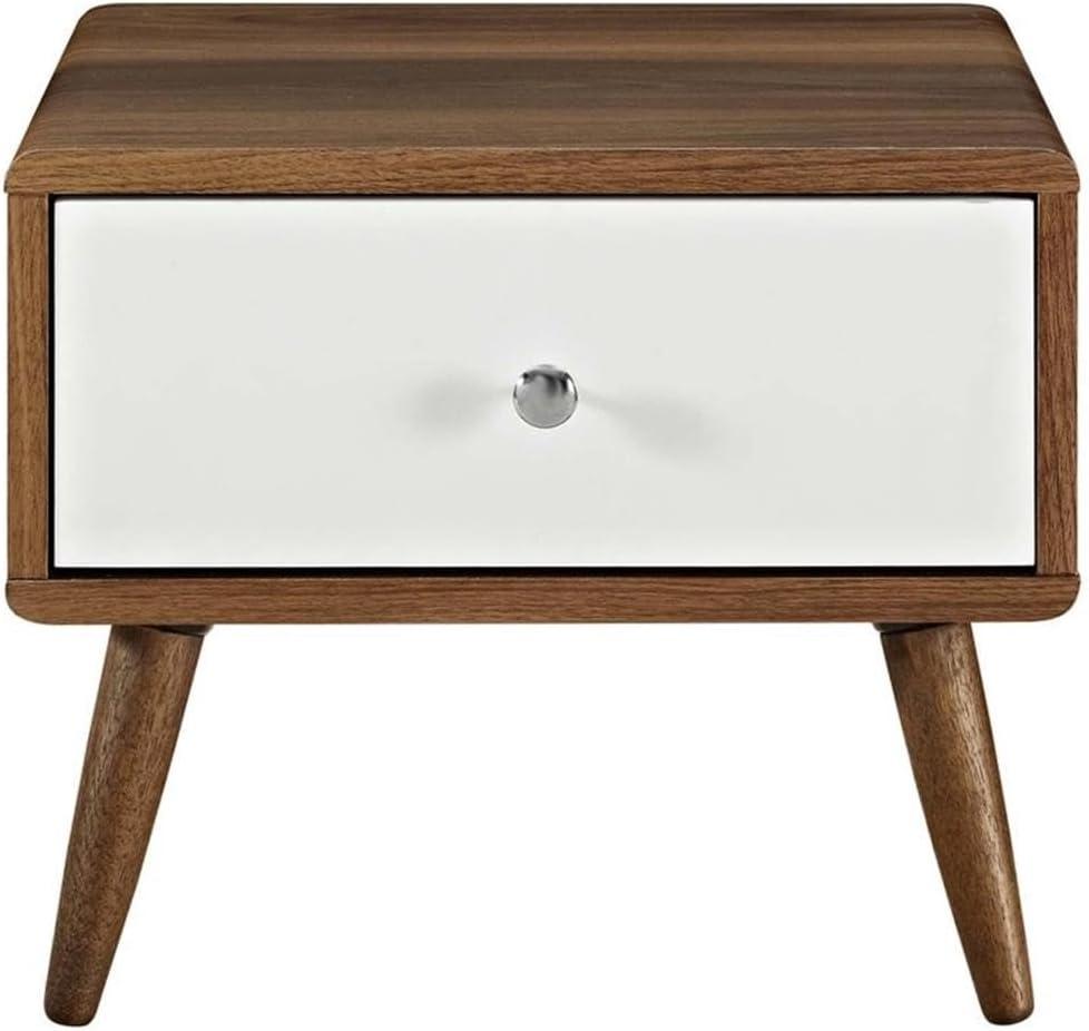 Pemberly Row Set of 2 Full Bed Frame in Black and Nightstand in Walnut/White