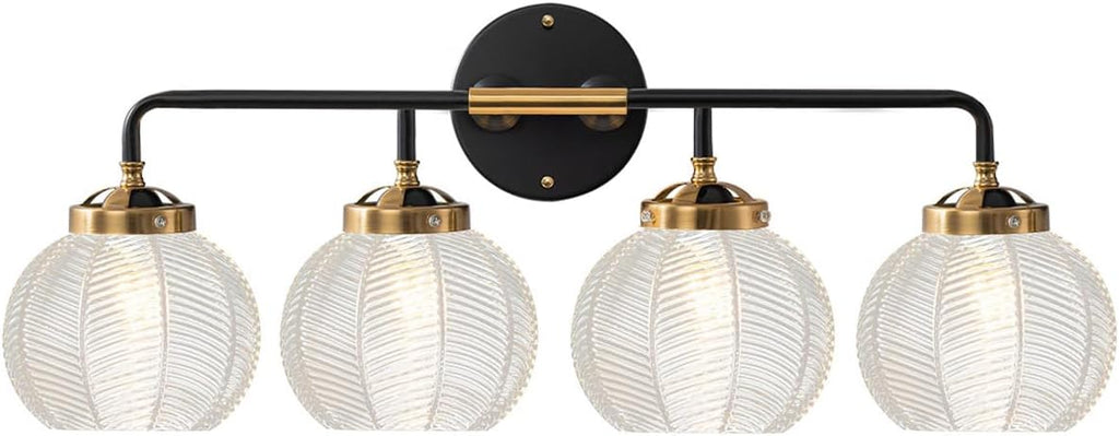 Bathroom Light fixtures 4-Lights Vanity Lights Over Mirror Mid Century Modern Wall Sconce Light with Clear Glass Globe Shade Vintage Black Gold Bath Wall Lamp for Living Room Cabinet