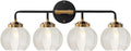 Bathroom Light fixtures 4-Lights Vanity Lights Over Mirror Mid Century Modern Wall Sconce Light with Clear Glass Globe Shade Vintage Black Gold Bath Wall Lamp for Living Room Cabinet