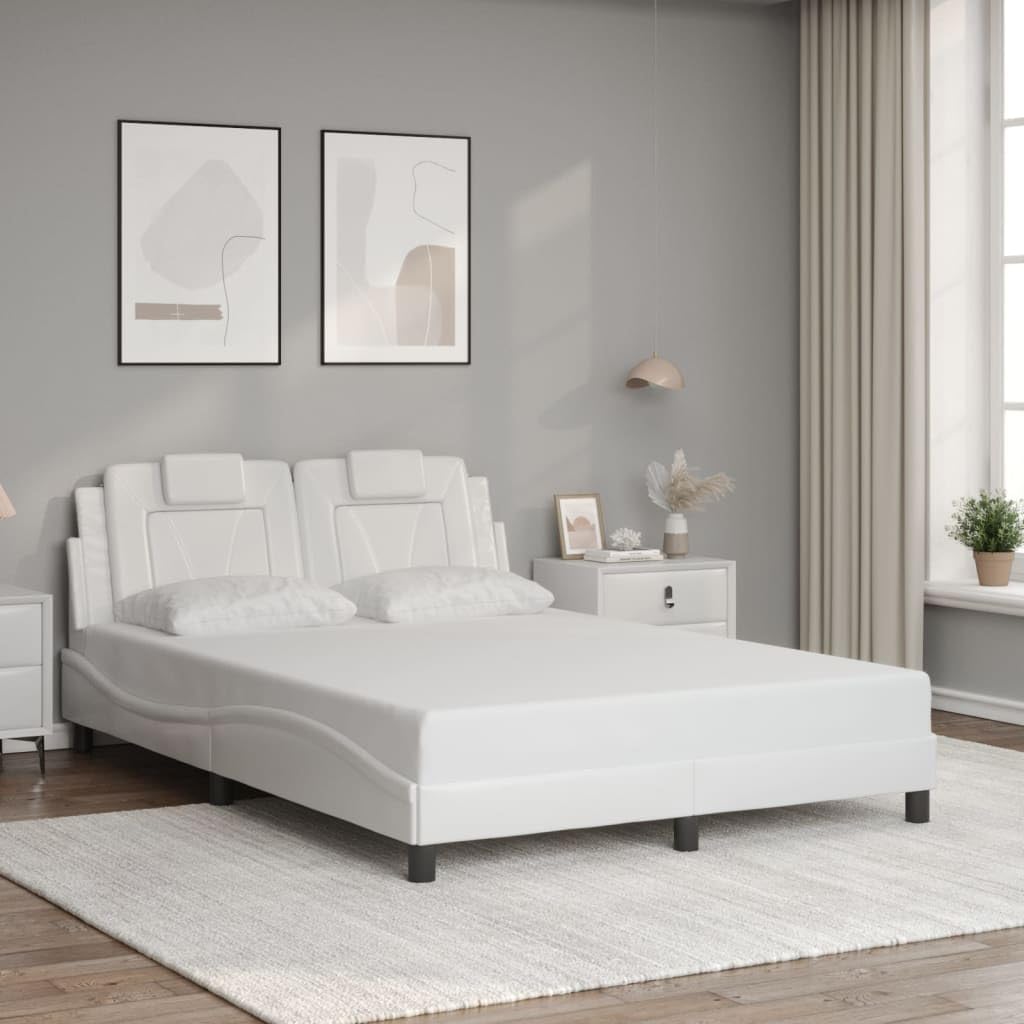 Viana Faux Leather Bed Frame with Headboard, White, Full Size 53.9'x74.8', Durable Upholstered Platform Bedframe for Bedroom Furniture Set