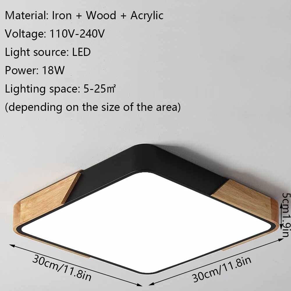 Thin Flat LED Ceiling Lamp Modern Flush Mount Lighting Ceiling Light Indoor Wooden Square LED Ceiling Light Fixture for Living Room Bedroom Dining Room Kitchen Study Room Corridor(30cm)
