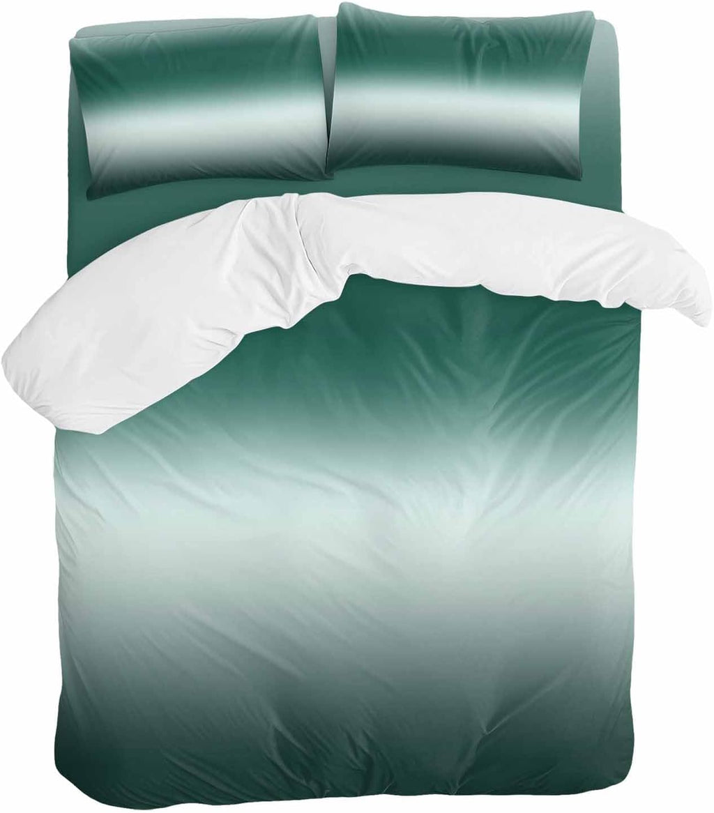 Gradient Green Duvet Cover Set Queen Size 4 Pieces Modern Minimalist Black Green Ocean Beach Bedding Set with Zipper Closure, 1 Comforter Cover 92x106 Inches 1 Flat Sheet & 2 Pillow Cases