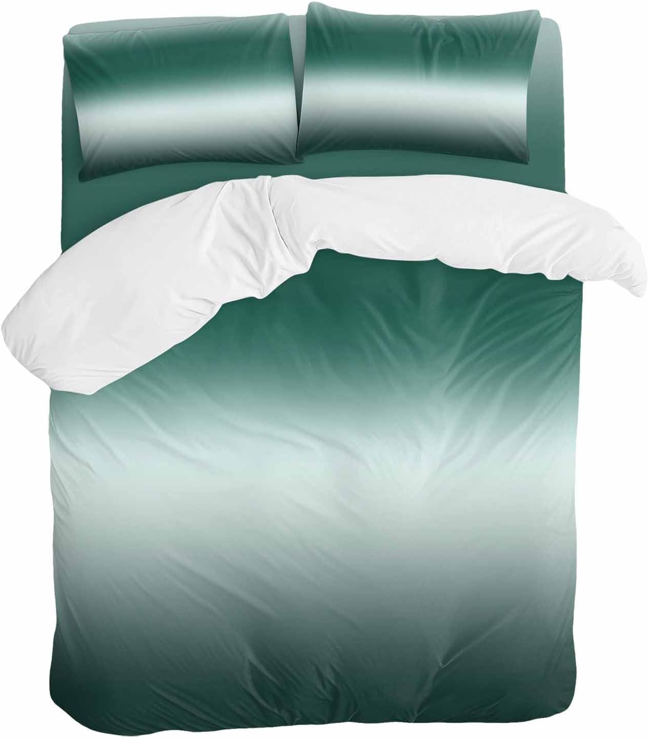 Prime Leader Gradient Green Duvet Cover Set Queen Size 4 Pieces Modern Minimalist Black Green Ocean Beach Bedding Set with Zipper Closure, 1 Comforter Cover 90x92 Inches 1 Flat Sheet & 2 Pillow Cases