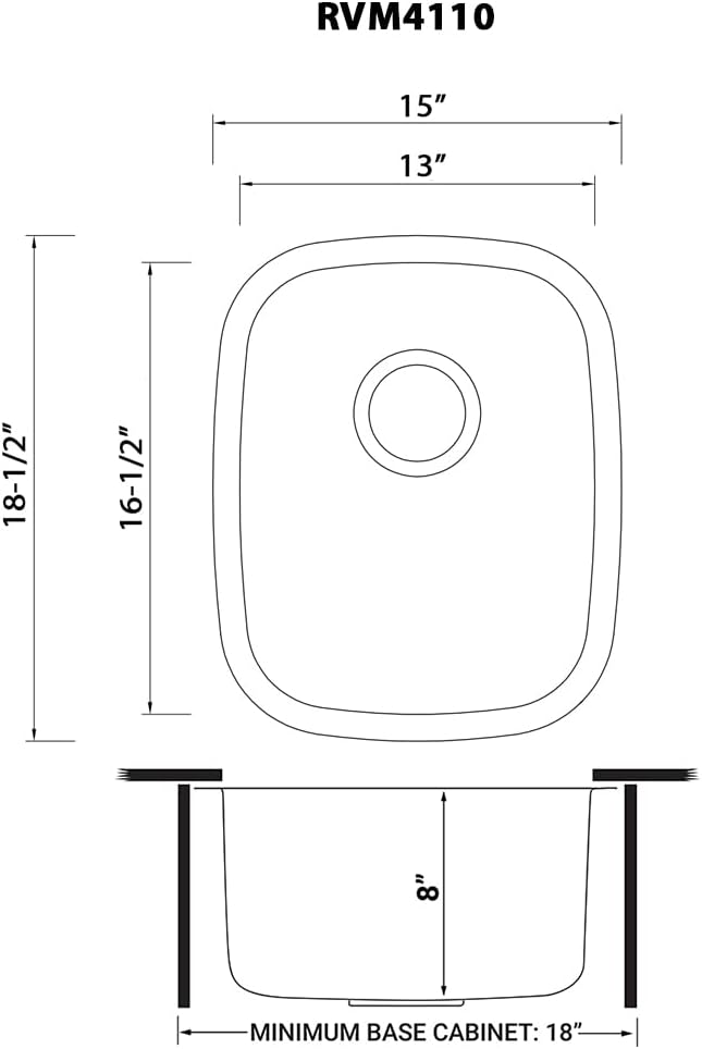 Ruvati 15 x 18 inch Undermount Bar Sink - 16 Gauge Stainless Steel Bar Prep Sink with Brushed Finish hides scratches - Easy-to-Clean Undermount Sink - RVM4110