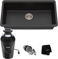 KRAUS 31 Inch Undermount Single Bowl Black Onyx Granite Kitchen Sink with WasteGuard™ Continuous Feed Garbage Disposal, KGU-413B-100-75MB