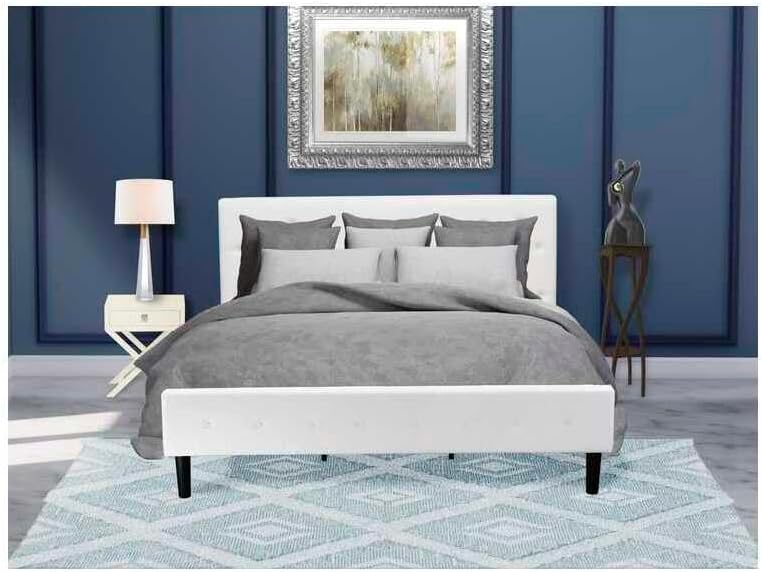HomeStock African Artistry 2 Piece Bedroom Set - Button Tufted Platform Bed Frame - Velvet Fabric Upholstered Headboard and A Nightstand King/Linen White/White