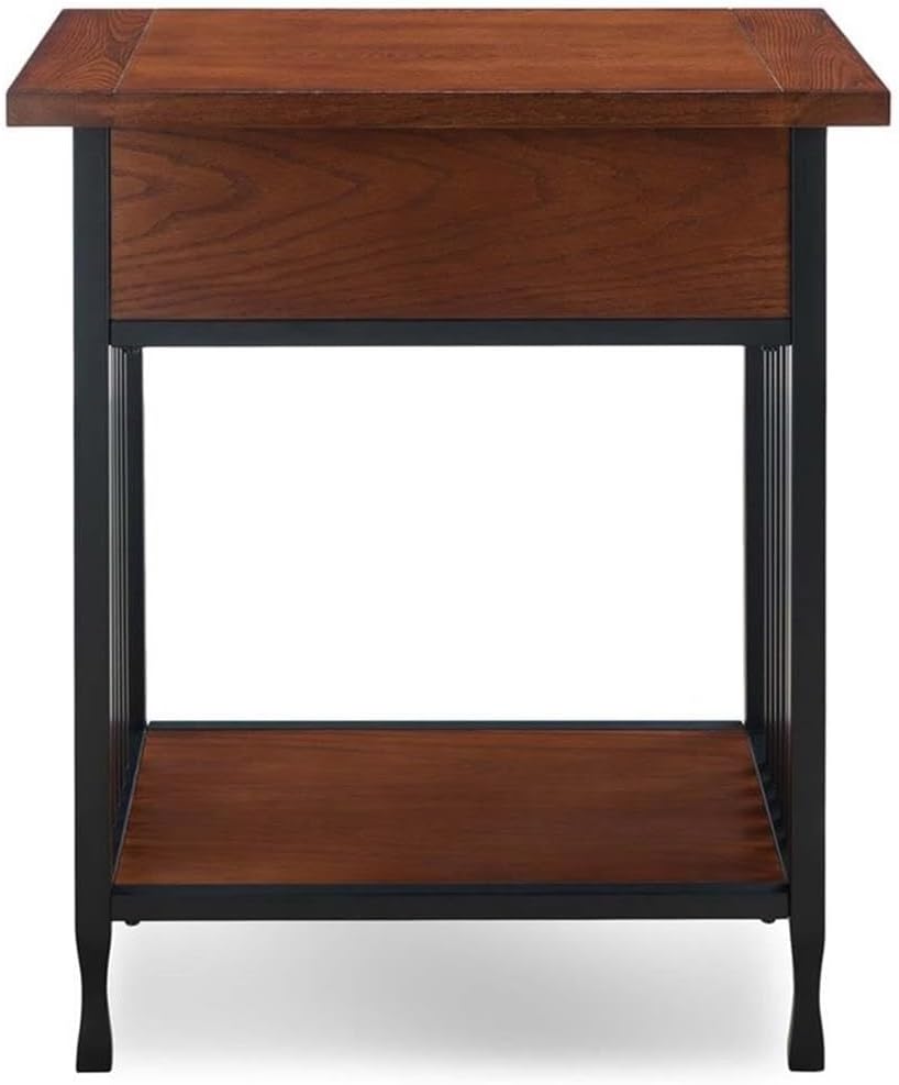 Bowery Hill 1 Drawer Nightstand, 28' H x 24' W x 16' D, Hardwood Solids and Oak Veneers, Mission Oak Finish, Blackened Metal Slats, Lower Display Shelf, Full Extension Drawer Guides, Bedroom Furniture