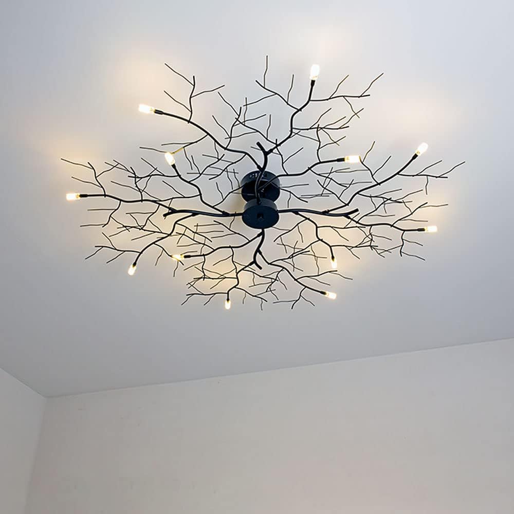 Vintage Handmade Tree Vine Decorative Branches Chandeliers Black Close to Ceiling Light Flush Mount Fixture with 12 Light 60W 44' Dia;Room Bedroom Kitchen Dining Room Aisle&Corridor