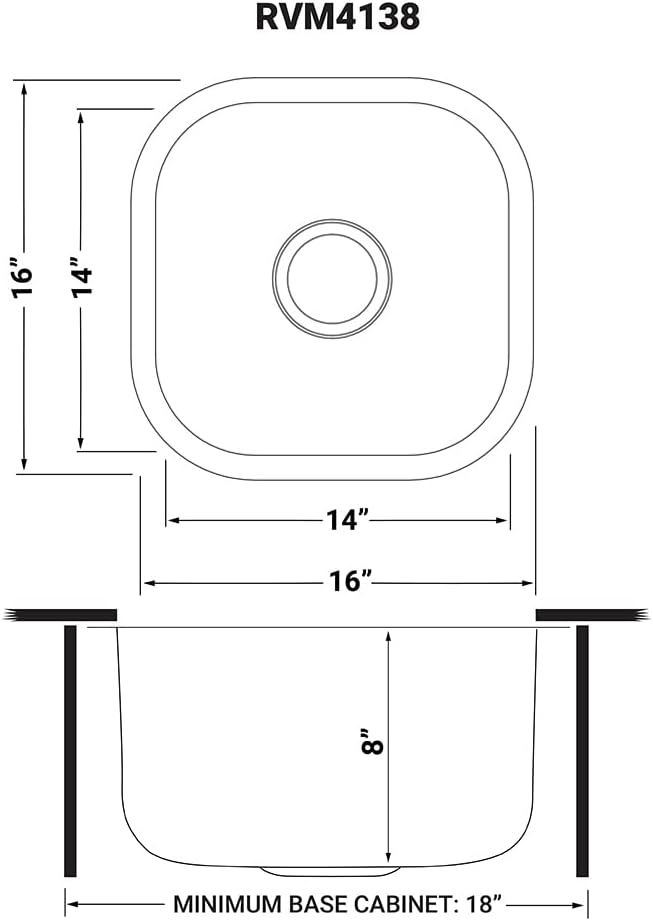 Ruvati 16 x 16 Inch RVM4138 Undermount Bar Sink - 16 Gauge Stainless Steel Kitchen Sink Single Bowl with Brushed Finish hides scratches, Easy-to-Clean Undermount kitchen Sink