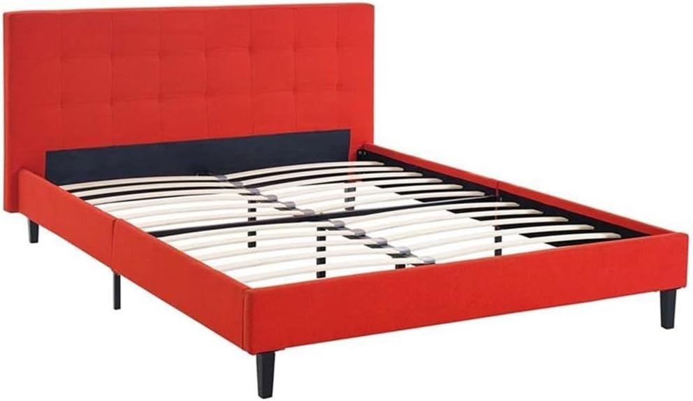 Pemberly Row Set of 2 Full Bed in Atomic Red and Nightstand in Walnut/White