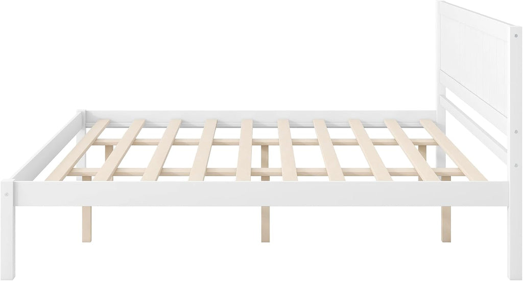 Platform Bed Frame with Headboard, Wood Slat Support, No Box Spring Needed,King,White