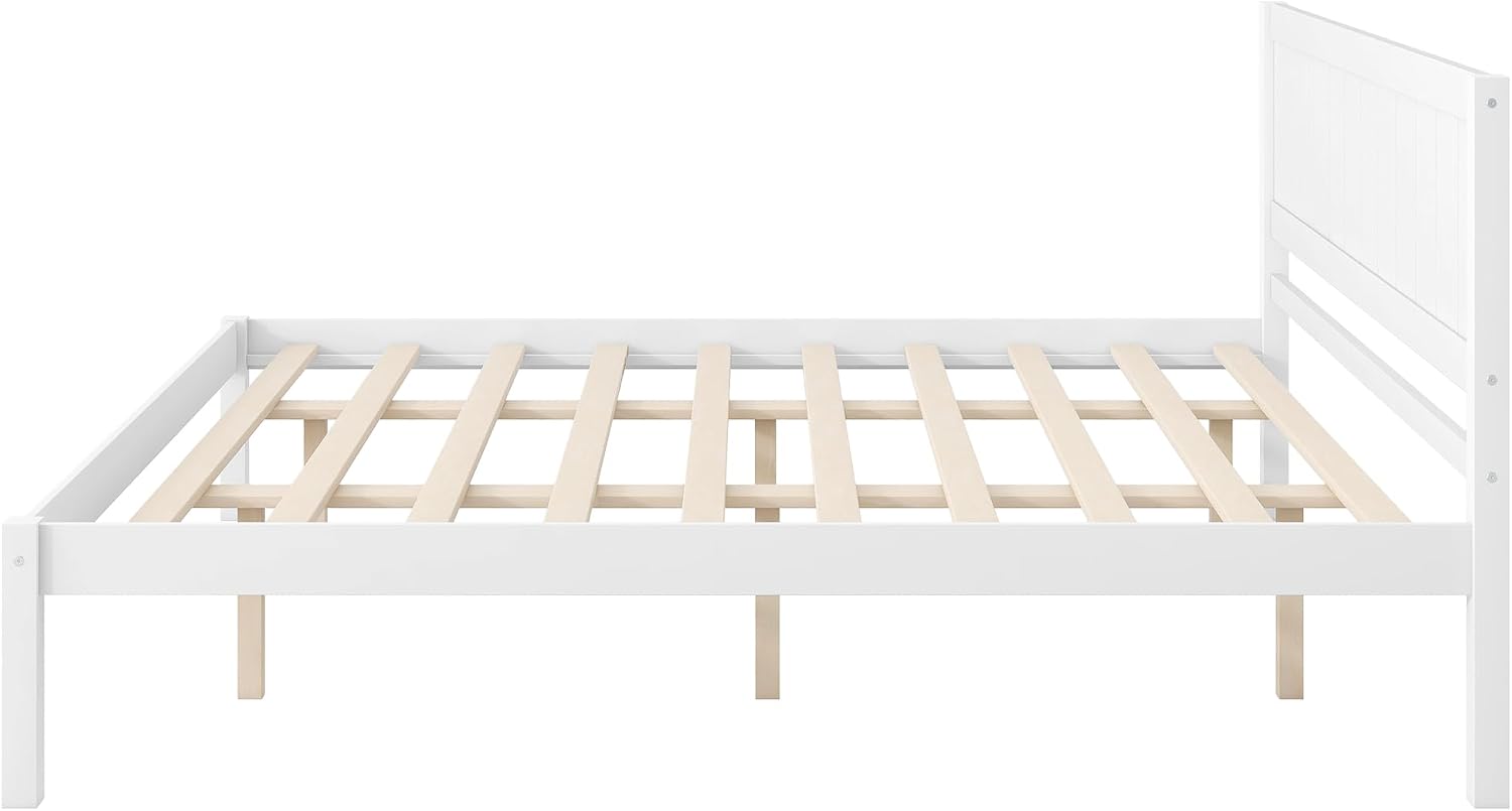 Platform Bed Frame with Headboard, Wood Slat Support, No Box Spring Needed,King,White