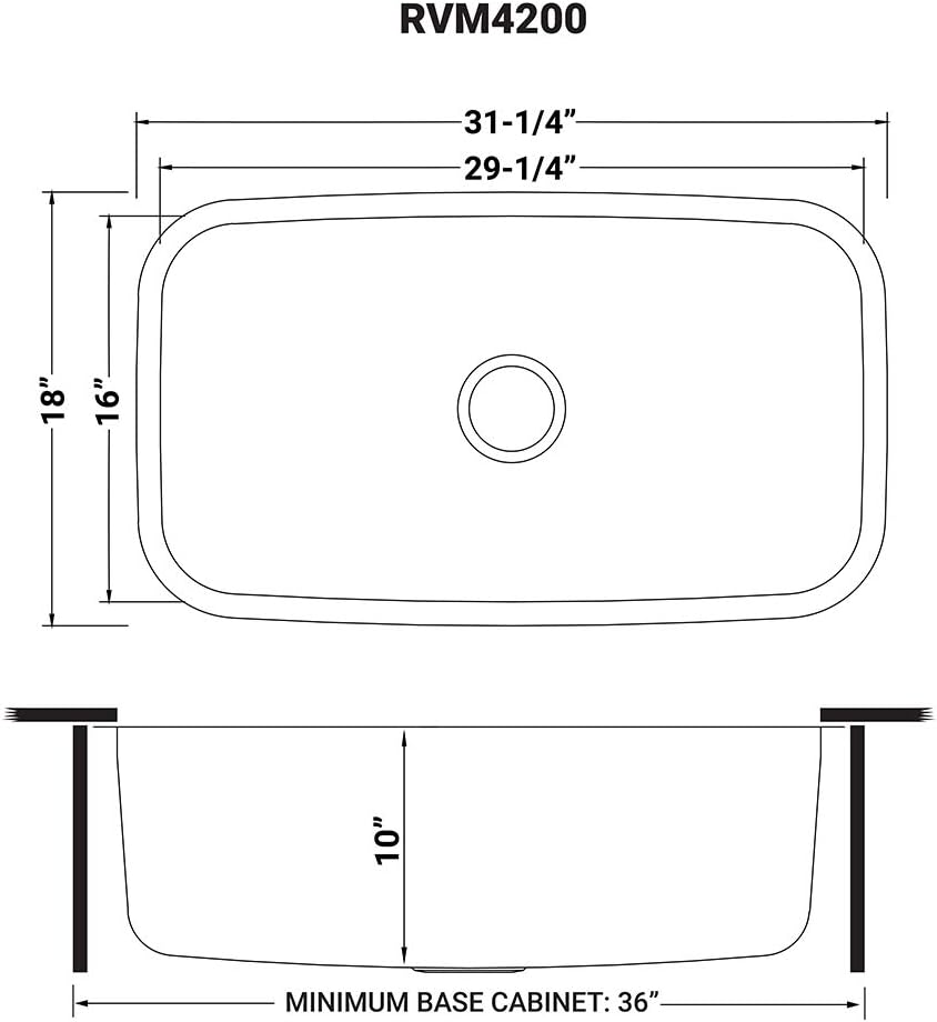 Ruvati 32-Inch Undermount Single Bowl Kitchen Sink – 16 Gauge Stainless Steel Kitchen Sink, Brushed Finish, Soundproof Padding – RVM4200 - Undermount Sinks for Modern Kitchens