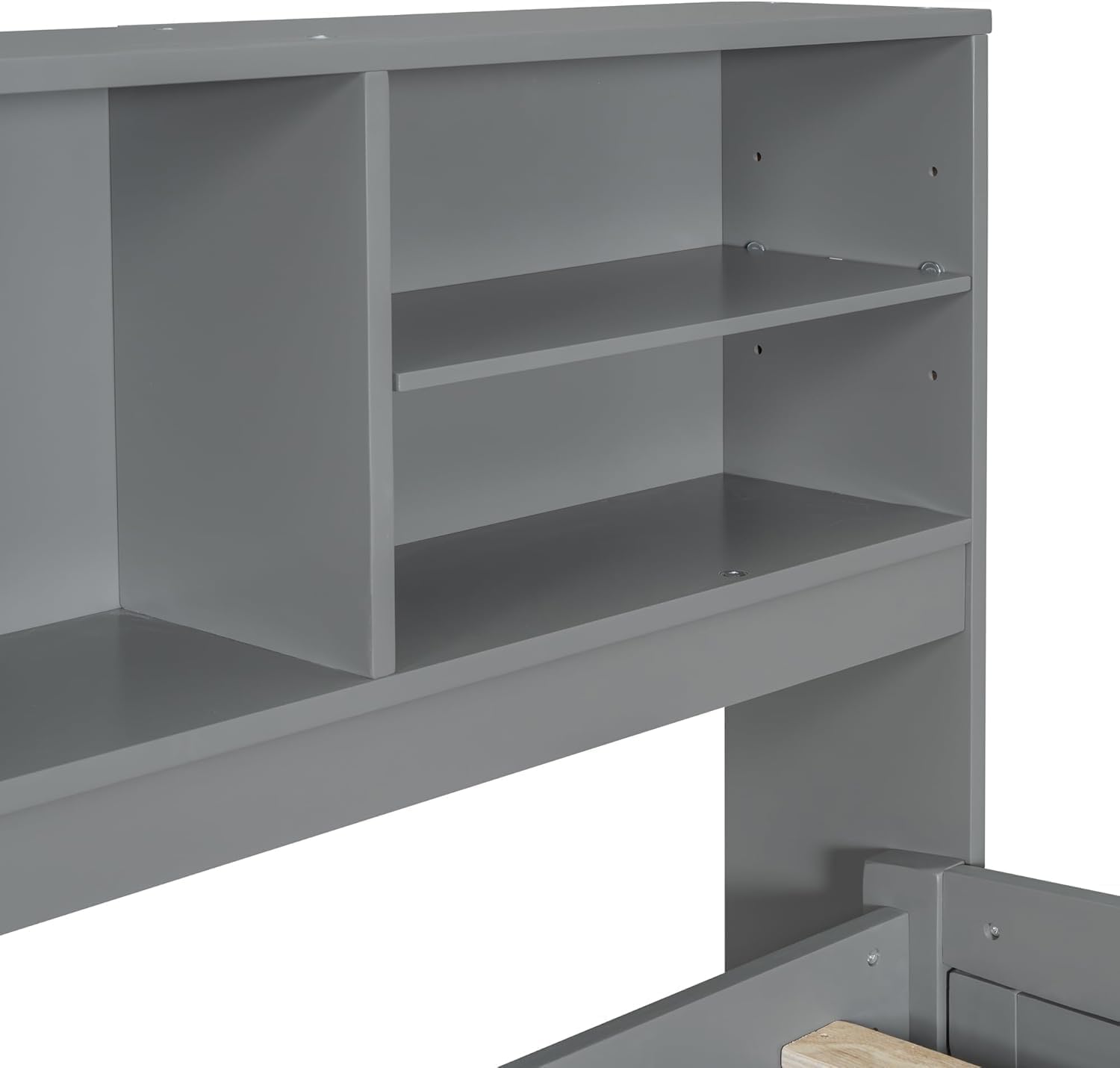 MERITLINE Full Daybed with Storage Bookcase,Shelves and Drawers,Solid Wood Full Captain's Bed Frame with Drawers for Adults,No Box Spring Needed (Grey)
