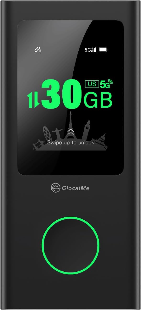 GlocalMe UniCord Charging Cable and Numen Air 5G Hotspot with 30GB US/CA/MX Data 60Days, Portable WiFi Hotspot for Travel